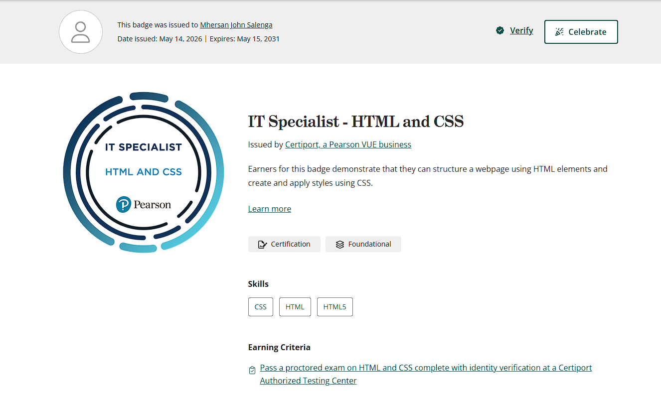 IT Specialist - HTML and CSS Certificate