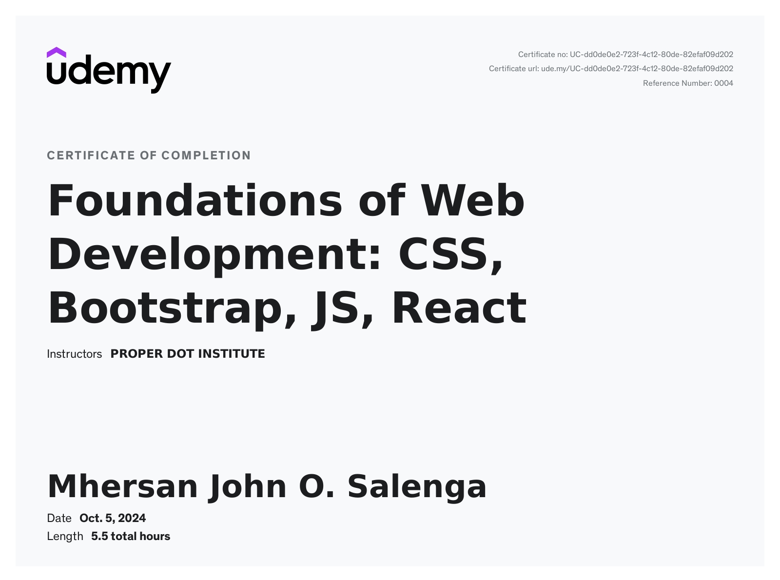 Foundations of Web Development Certificate