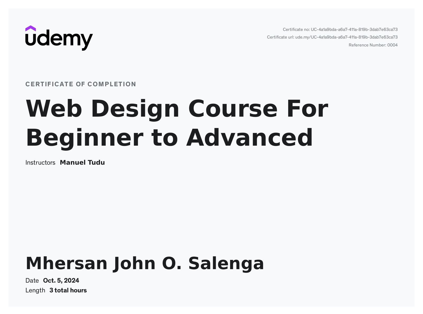 Web Design Course Certificate